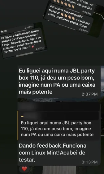 Depoimento de usuário do GDrums