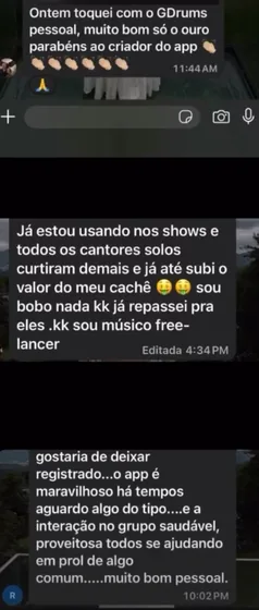 Depoimento de usuário do GDrums
