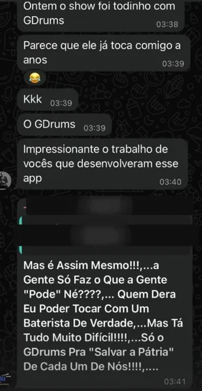 Depoimento de usuário do GDrums