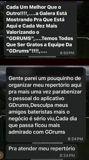 Depoimento de usuário do GDrums