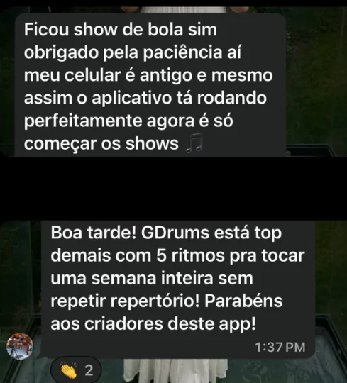 Depoimento de usuário do GDrums