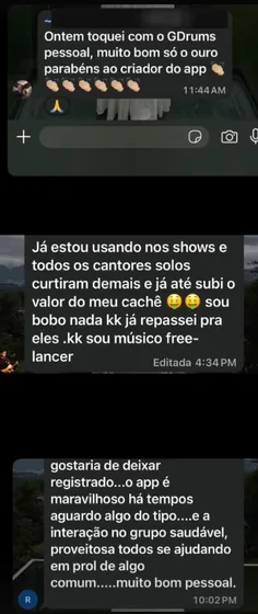 Depoimento de usuário do GDrums